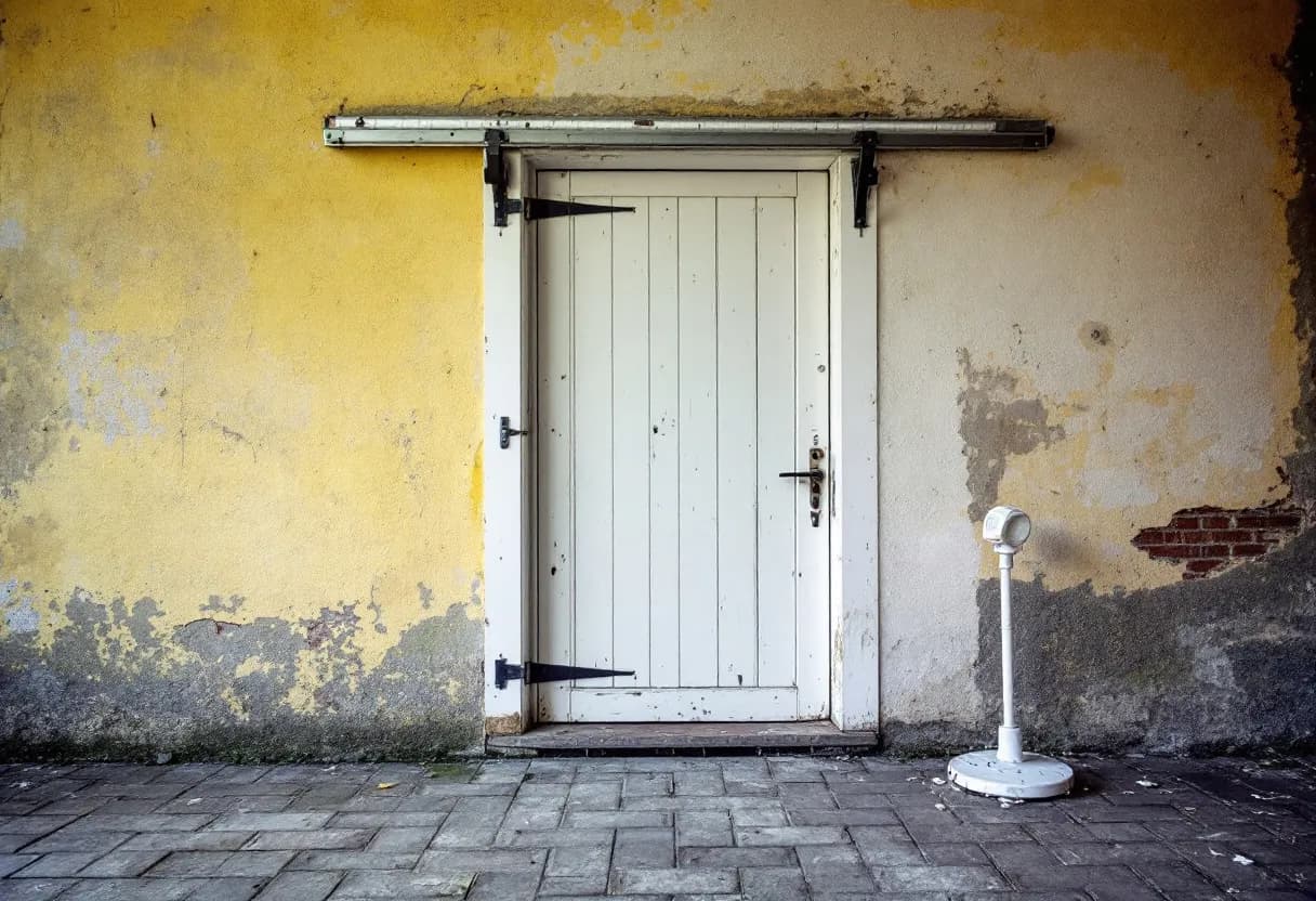 Een ervaren stukadoor in Vlaanderen is met een plamuurmes een scheur in een gladde witte pleistermuur aan het opvullen, terwijl daglicht door het raam valt.