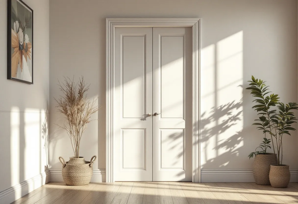 Een strakke, pas gestucte witte muur in een lichte woonkamer, met zacht invallend daglicht en een egale, spiegelgladde afwerking die de precisie van de stukadoor benadrukt.